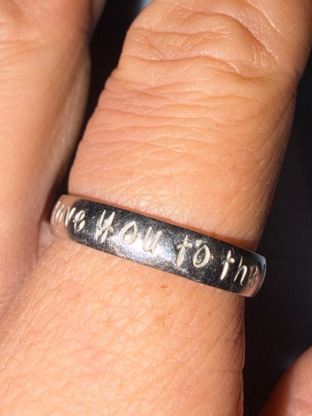 “Love you to the 🌙 and back” Sterling Silver Engraved Inspirational Band Ring -